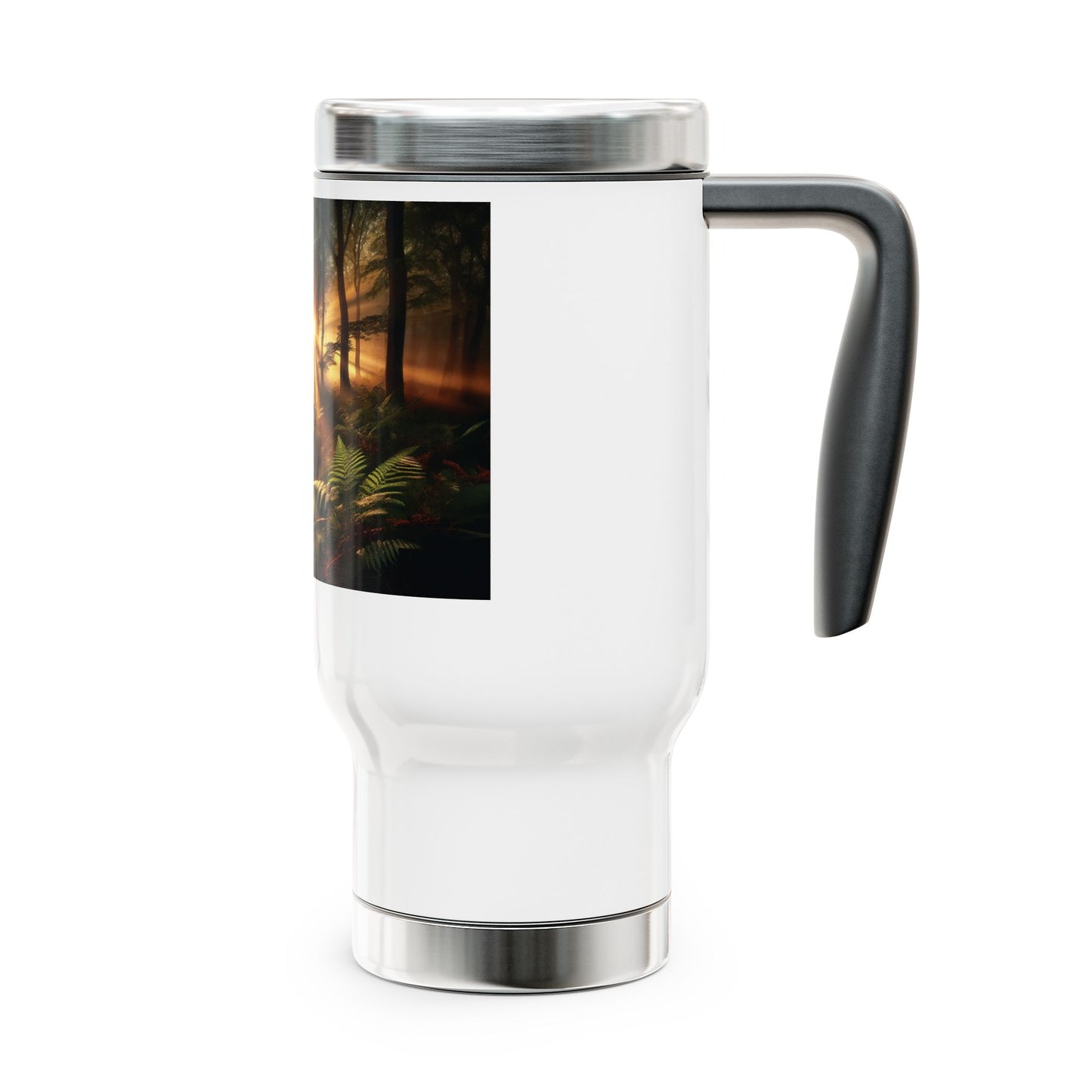Stainless Steel Travel Mug, Deer in Morning Forest Design, 14oz